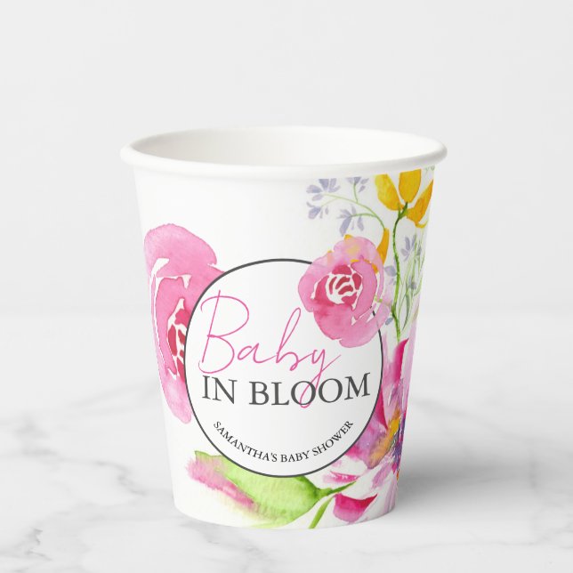 Custom Floral Paper Cups for Baby Shower (Front)