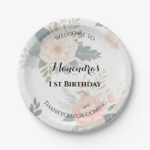 Custom Floral Paper Plates for 1st Birthday party