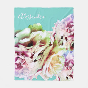 Custom Floral Pastel Blue Pink Yellow Botanical Fleece Blanket