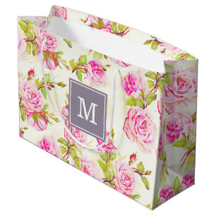 Custom Floral Pattern Old Rose Monogram L Gift Bag