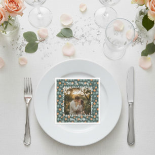 Custom Floral Photo Engagement Napkin