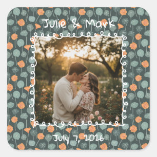 Custom Floral Photo Engagement Square Sticker