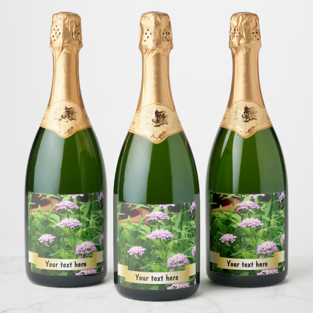 Custom Floral Photo Sparkling Wine Bottle  Label (Bottles)