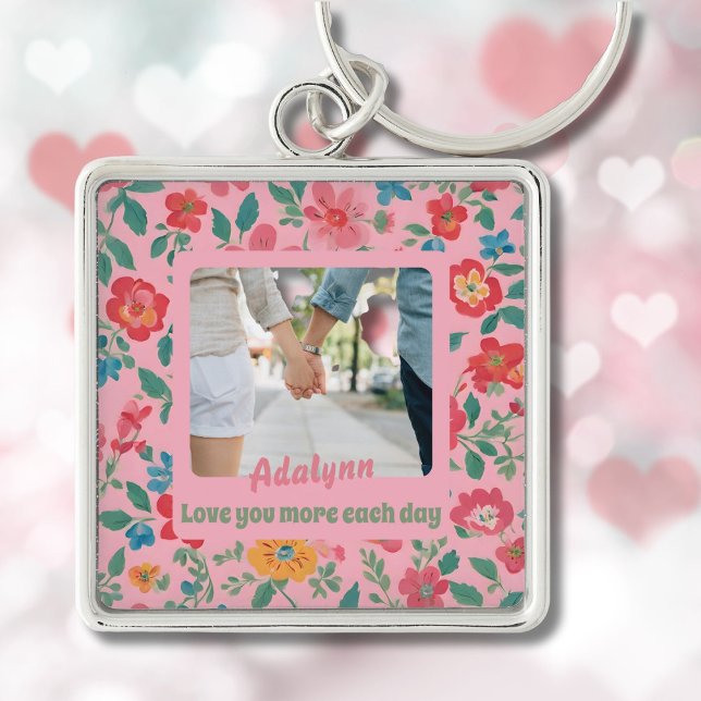 Custom Floral Photo Valentines Gifts for Teens Key Ring (Custom Floral Photo Valentines Gifts for Teens)