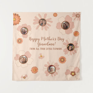 Custom Floral Pink Grandma Photo Gift 6 Pics Tapestry