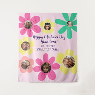 Custom Floral Pink Grandma Photo Gift 7 Pics Tapestry