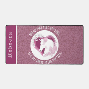Custom Floral Pink Horse Lover Quote Desk Mat
