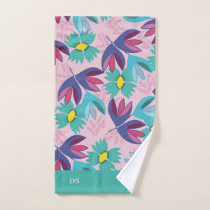 custom floral pink modern monogram feminine hand towel