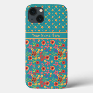 Custom Floral Prints on Teal Samsung Galaxy Note 4 iPhone 13 Case