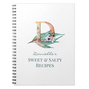 Custom Floral R Letter Watercolor Foliage Monogram Notebook