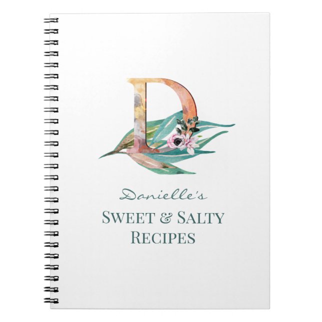 Custom Floral R Letter Watercolor Foliage Monogram Notebook (Front)