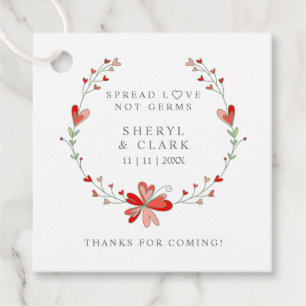 Custom Floral Red Wreath Wedding Sanitizer Gel Favour Tags