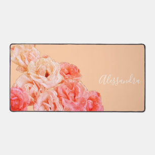 Custom Floral Retro Peach Botanical Roses Romantic Desk Mat