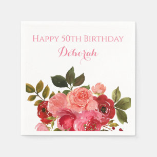 Custom Floral Roses BIrthday Party Napkin