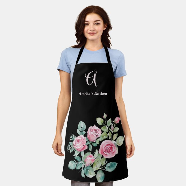Custom Floral Roses Monogram Apron (Worn)
