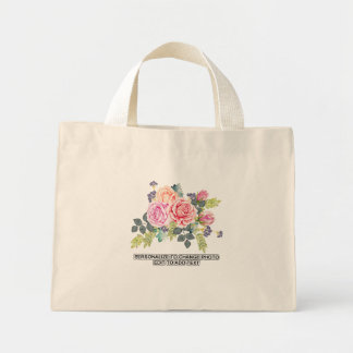 Custom Floral Roses Replace Artwork Slogan Mini Tote Bag