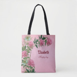 Custom floral rustic peony themed personalised tote bag