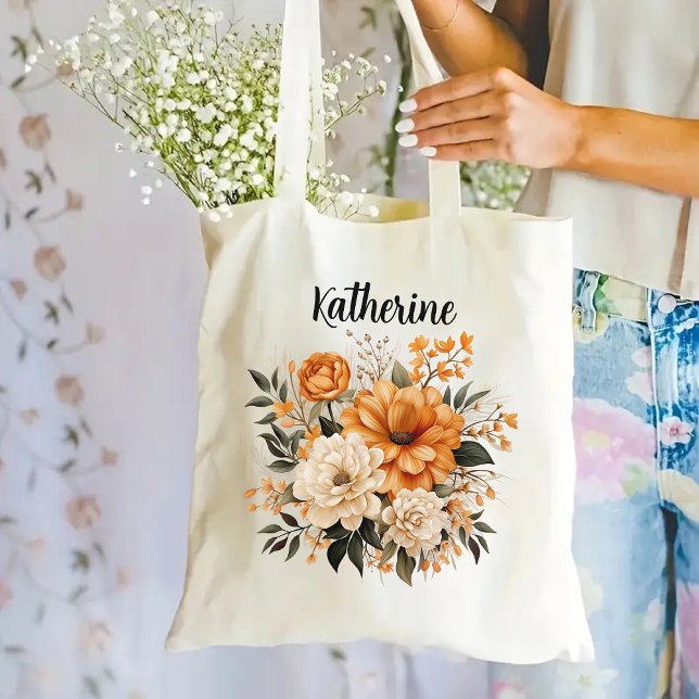 Custom Floral Tote Bag for Her, Bridesmaid, or Mum (floral tote bag, custom name tote, personalized tote, bridesmaid tote bag, bachelorette gift bag)