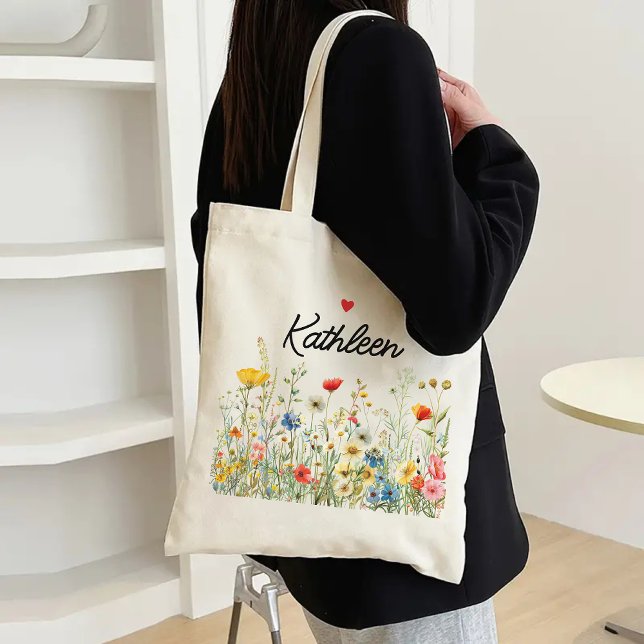 Custom Floral Tote for Mum, Bridesmaids & Teachers Bag (wildflowers tote bag, floral tote for women, gift for mom, bridesmaid gift, bridesmaid proposal bag)