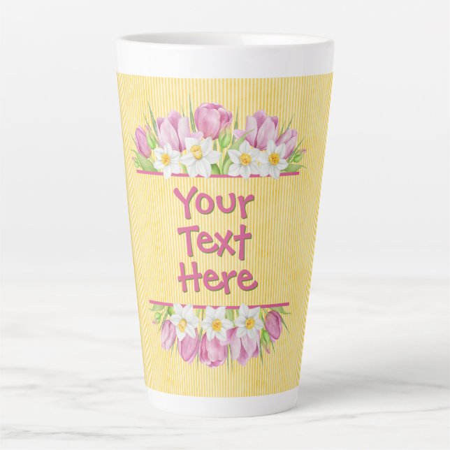 Custom Floral Tulip and Daffodil Latte Mug (Front)