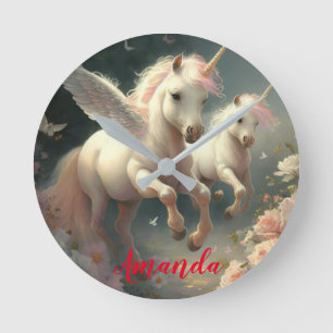 Custom Floral Unicorns flying, little pony Round Clock