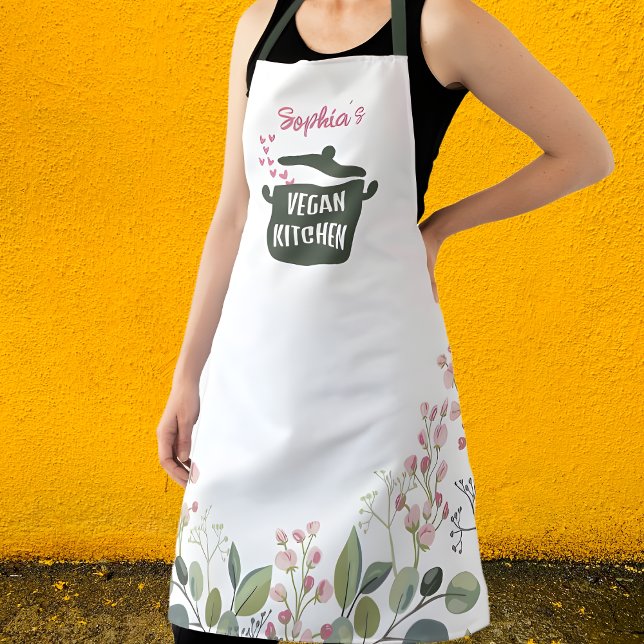 Custom Floral Watercolor Vegan Kitchen  Apron (Creator Uploaded)
