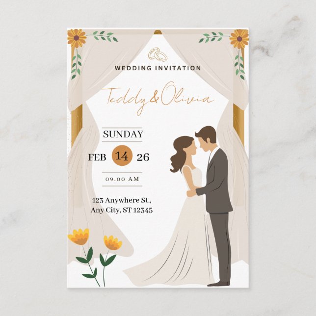Custom Floral Wedding Invitation - Elegant Bride  (Front)