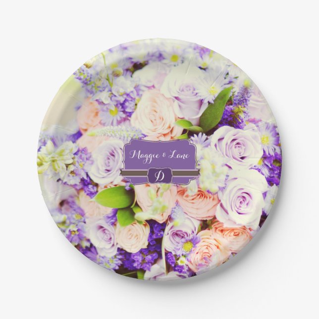 Custom Floral Wedding Paper Plates (Front)