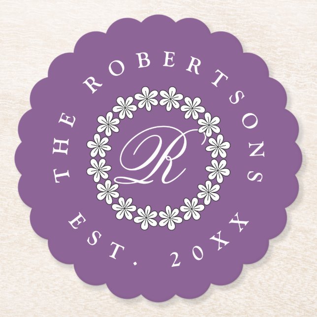 Custom floral wedding scallop edge paper coasters (Front)