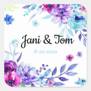 Custom Floral Wedding Square Sticker