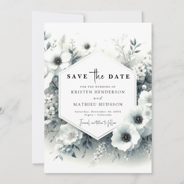 Custom Floral White Floral Wedding Save The Date (Front)