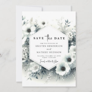 Custom Floral White Floral Wedding Save The Date