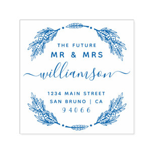 Custom Floral Wreath Future Mr & Mrs Return Addres Self-inking Stamp