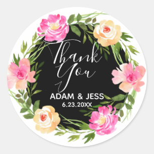 Custom Floral Wreath Thank You Classic Round Sticker