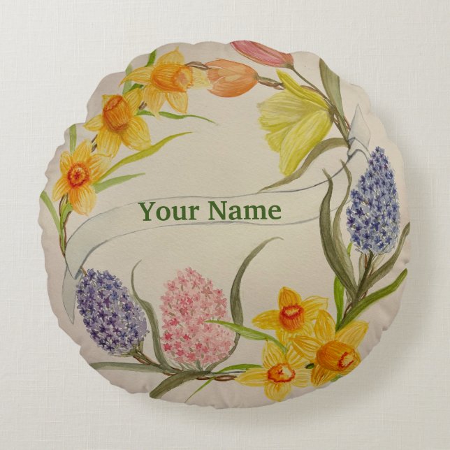 Custom floral wreath watercolor design pillow (Front)