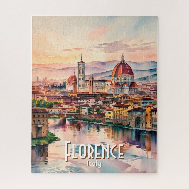 Custom Florence Duomo Cathedral Watercolor Skyline Jigsaw Puzzle (Vertical)