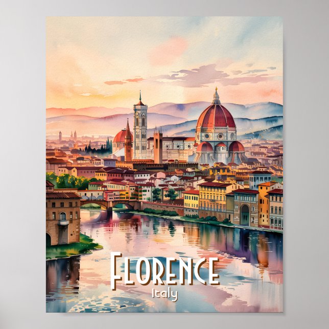 Custom Florence Duomo Cathedral Watercolor Skyline Poster (Front)
