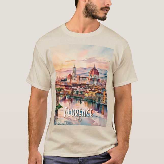 Custom Florence Duomo Cathedral Watercolor Skyline T-Shirt (Front)