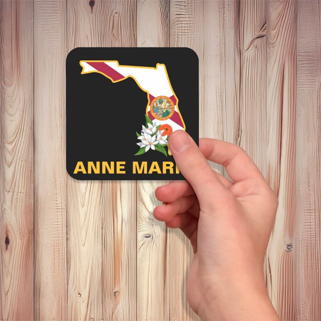 Custom Florida Flag State Flower Orange Blossom Square Sticker (Creator Uploaded)