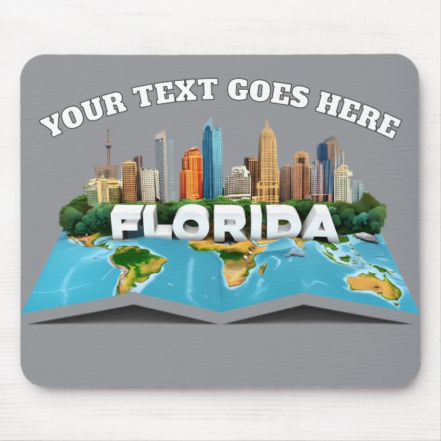 Custom Florida Map & Skyline - Personalised Text Mouse Pad (Front)
