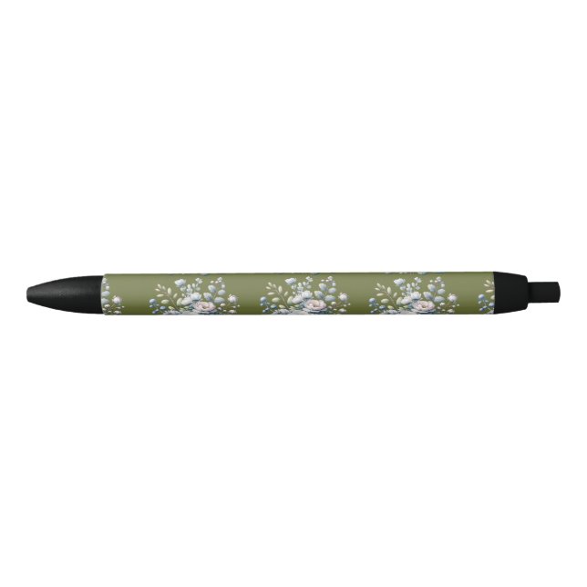 Custom flower design  black ink pen (Front)