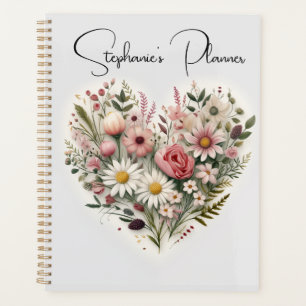 Custom Flower Heart Planner, Custom Name Planner