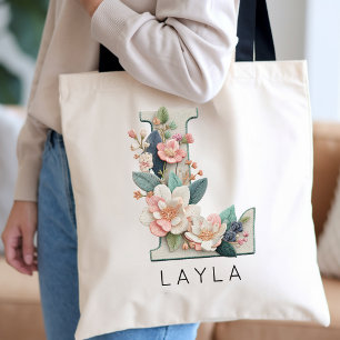 Custom Flower Monogram Bridesmaid Wedding Favour Tote Bag