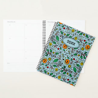 Custom Flower Pattern orange Swirl Berry on Teal Planner