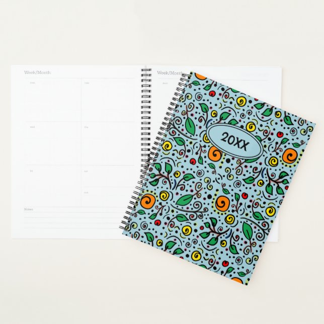 Custom Flower Pattern orange Swirl Berry on Teal  Planner (Display)