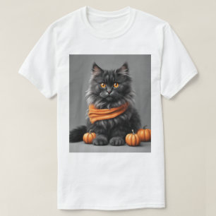 Custom Fluffy Grey Halloween Cat White T-Shirt