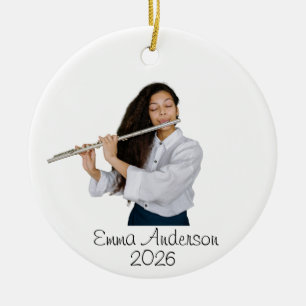 Custom Flute Photo Ornament, Musical Instrument Ceramic Tree Decoration