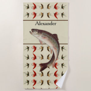 Custom Fly Fishing Flies Rainbow Trout Rustic  Beach Towel
