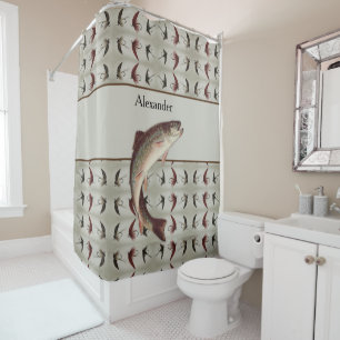 Custom Fly Fishing Vintage Flies Rainbow Trout Shower Curtain