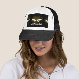 Custom Fly High Text Image White and Black Colour Trucker Hat
